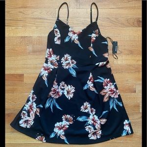 Spaghetti Strip Black Floral Dress